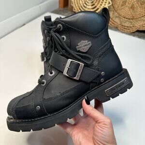 Harley Davidson Black Leather Biker Motorcycle Boots